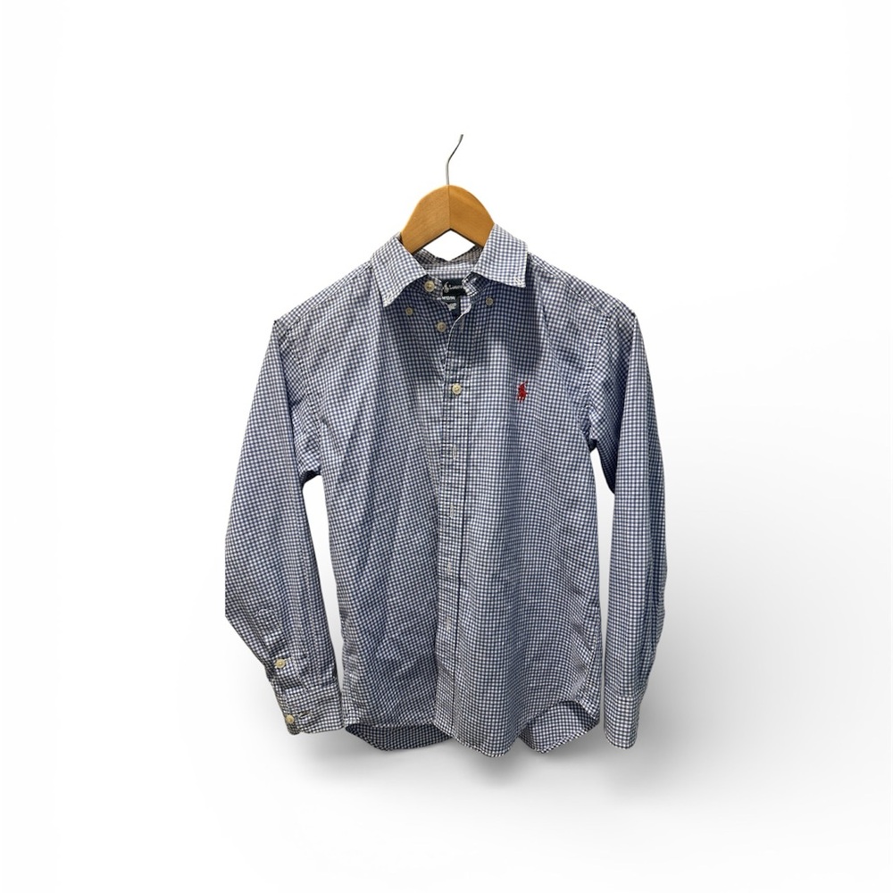 Ralph Lauren Boys size 10/12 Blue and White Gingham Button-Down Shirt